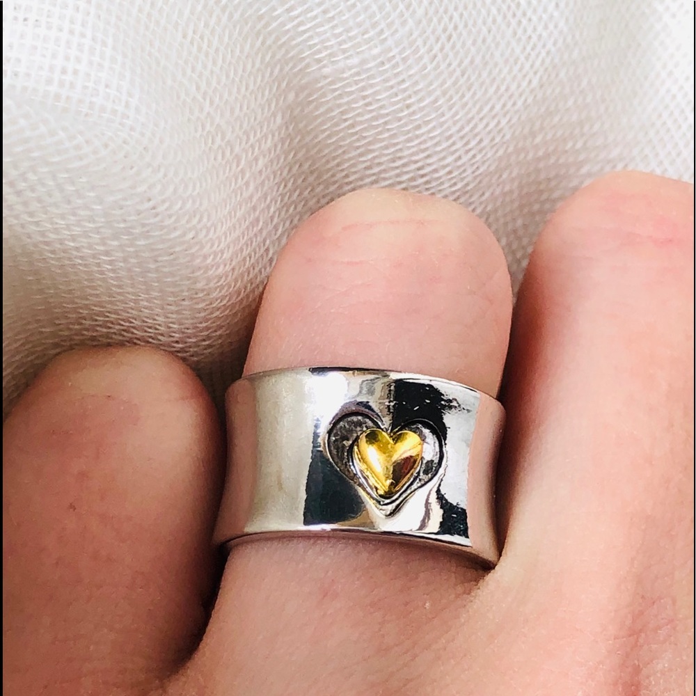 💎Boho 925 Silver Wide Band Heart Ring - Picture 4 of 4